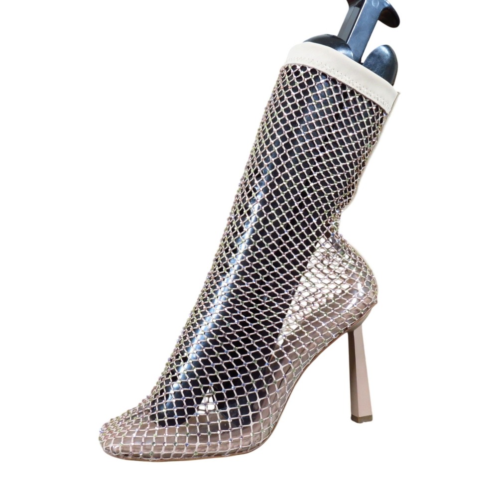 Aldo Tissuri Women Mid-Calf‎ Rhinestone Mesh Boots Size 6.5 Evening Nude Beige